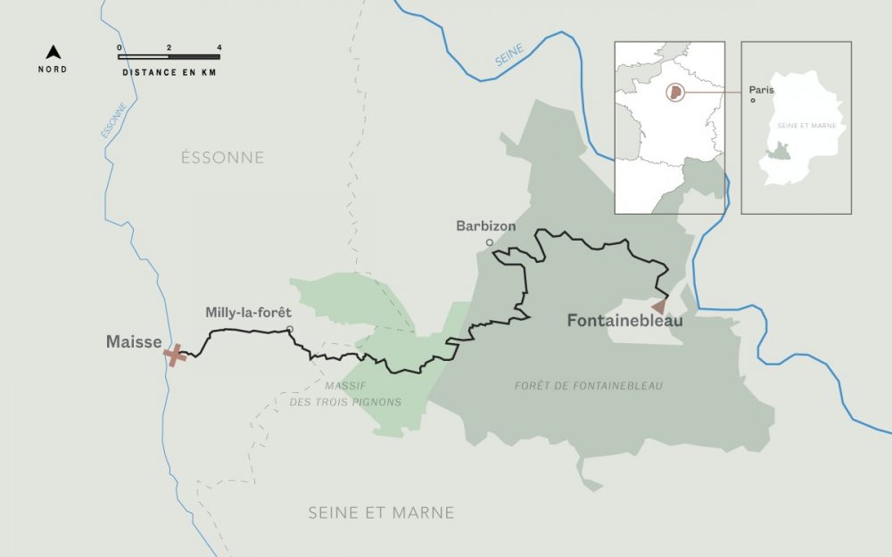 Carte de la Trans'bleausarde, une randonnée de 52km.