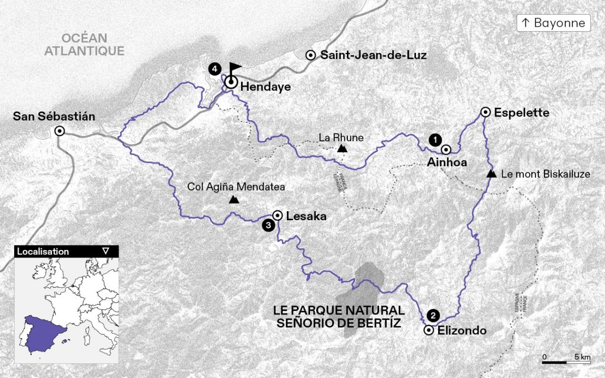 Carte de notre itinéraire VTT dans le Pays Basque.